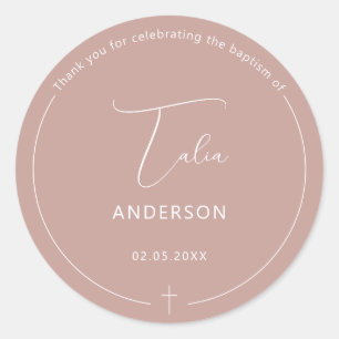 Minimalistische Doop Simpel Kruis Roze Ronde Sticker
