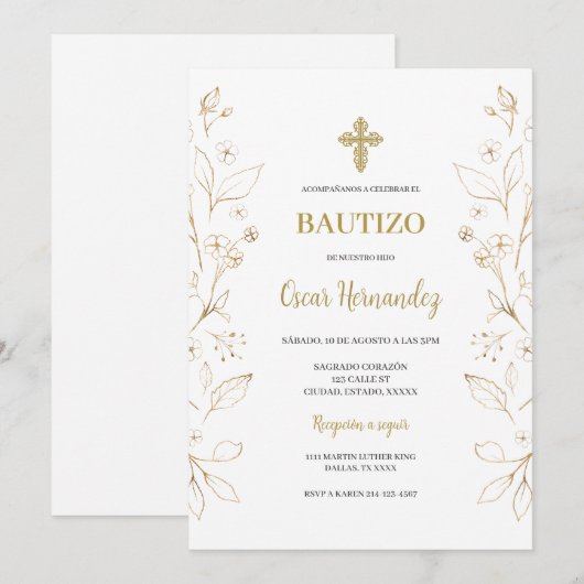 Minimalistische doop Spaans Kaart (Voorkant / Achterkant)