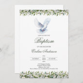 Minimalistische doopuitnodiging met witte duif kaart (Voorkant / Achterkant)