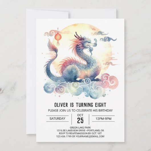 Minimalistische Dragon Birthday Printable Kaart (Voorkant)