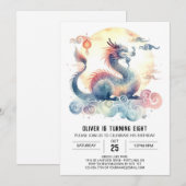 Minimalistische Dragon Birthday Printable Kaart (Voorkant / Achterkant)