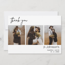 Minimalistische drie foto bruiloft dank u kaart