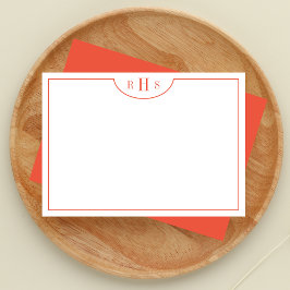 Minimalistische drie monogram één rand | oranje notitiekaartje