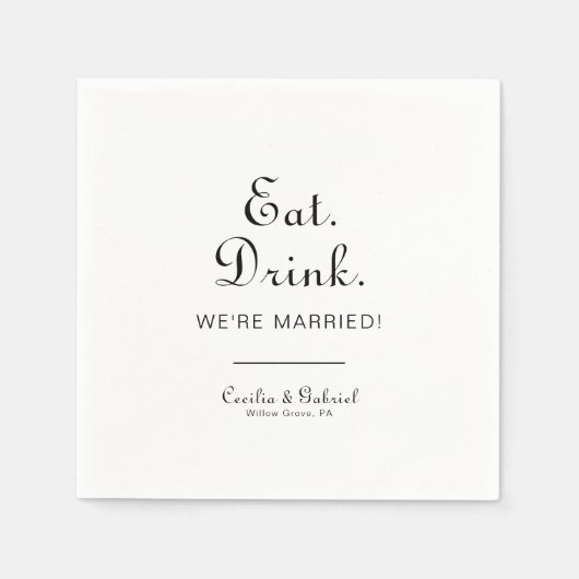 Minimalistische Drink met eten We zijn getrouwd Servet (Voorkant)