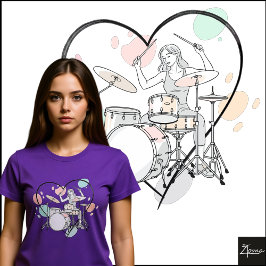 Minimalistische Drummer-schets Pastel Hart Omlijni T-shirt