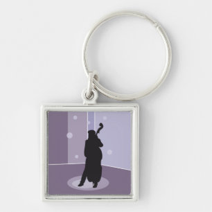Minimalistische Dubbelbas Silhouette Muziek Kunst Sleutelhanger