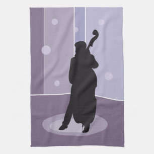Minimalistische Dubbelbas Silhouette Muziek Kunst Theedoek