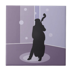 Minimalistische Dubbele Bas Silhouet Muziek Kunst Tegeltje
