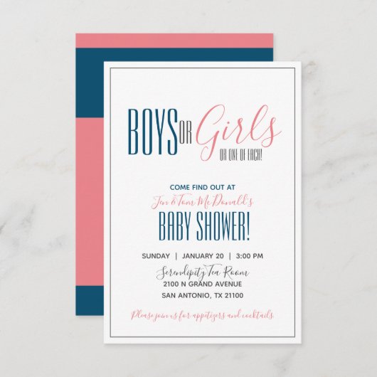 minimalistische dubbele GENDER REVEAL douche NAVY  Kaart (Voorkant / Achterkant)