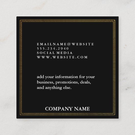 Minimalistische dubbele gouden accent vierkante visitekaartje (Achterkant)