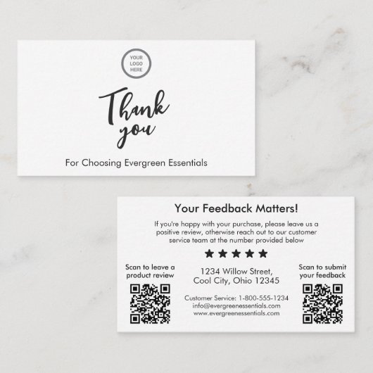 Minimalistische dubbele QR-code dank u invoegen Ka Visitekaartje (Voorkant / Achterkant)