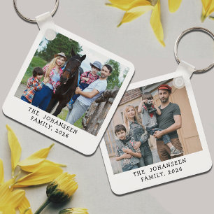 Minimalistische dubbelzijdige familiefoto's aanden sleutelhanger