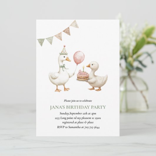 Minimalistische Duck verjaardagsuitnodiging | neut Kaart (Staand voorkant)