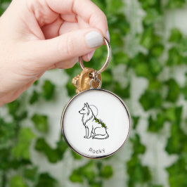 Minimalistische Duitse Herdershond Aangepaste Naam Sleutelhanger