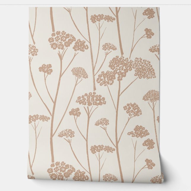 Minimalistische Duizendblad Bloem Botanische Silho Behang (Afrollen)