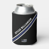 Minimalistische dunne blauwe lijn politieagent op blikjeskoeler (Blikje Voorkant)