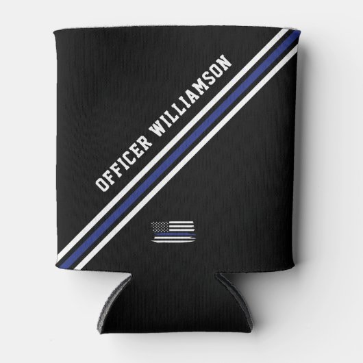 Minimalistische dunne blauwe lijn politieagent op blikjeskoeler (Voorkant)