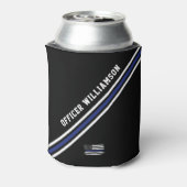 Minimalistische dunne blauwe lijn politieagent op blikjeskoeler (Blikje Achterkant)