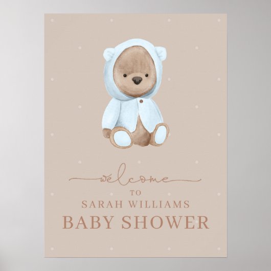 Minimalistische Dusty Blue Bearly Wait Baby shower Poster (Voorkant)
