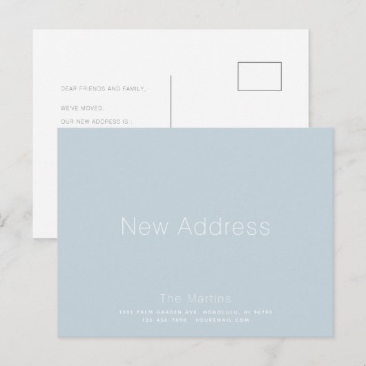 Minimalistische Dusty Blue bewegende aankondiging (Voorkant / Achterkant)