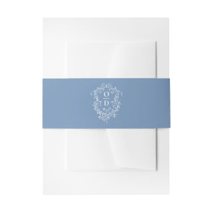Minimalistische Dusty Blue Floral Monogram bruilof Uitnodigingen Wikkel