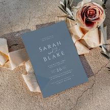 Minimalistische Dusty Blue Heart Wedding Uitnodigi