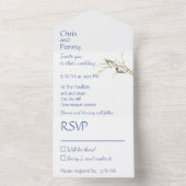 Minimalistische Dusty Blue Jay Love Birds Trouw  All In One Uitnodiging (Binnen)