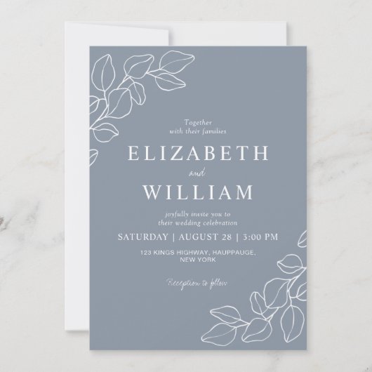 Minimalistische Dusty Blue Line Art Botanische bru Kaart (Voorkant)