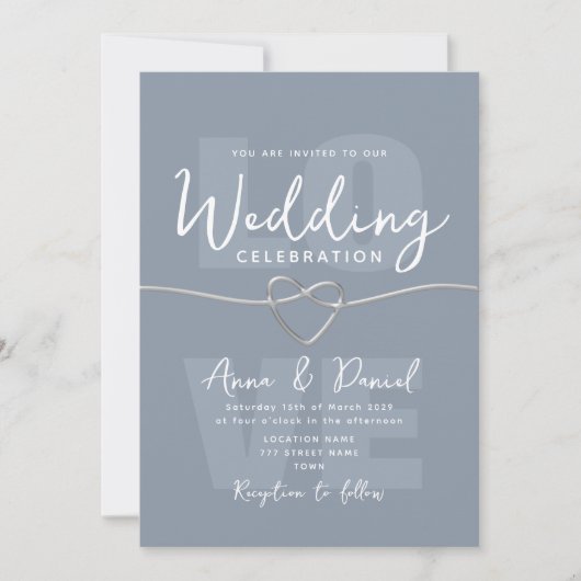 Minimalistische Dusty Blue Silver Wedding Kaart (Voorkant)