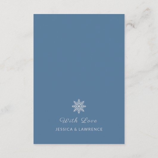 Minimalistische Dusty Blue Silver Winter Wedding D Informatiekaartje (Achterkant)