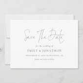 Minimalistische Dusty Blue Text QR Code Wedding Save The Date (Voorkant)