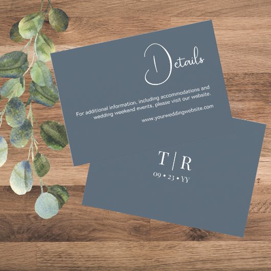 Minimalistische Dusty Blue Wedding Details Informatiekaartje