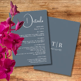 Minimalistische Dusty Blue Wedding Details Informatiekaartje