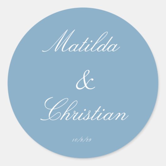 Minimalistische Dusty Blue Wedding Envelope Afdich Ronde Sticker (Voorkant)