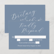 Minimalistische Dusty Blue Wedding RSVP-Kaarten