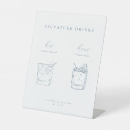 Minimalistische Dusty Blue Wedding Signature Drink Reclamebord Met Voetstuk