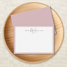 Minimalistische Dusty Lilac Twee Rand Monogram Notitiekaartje
