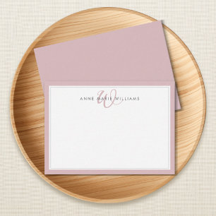 Minimalistische Dusty Lilac Twee Rand Monogram Notitiekaartje