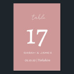 Minimalistische Dusty Pink Script Wedding Custom Kaart<br><div class="desc">Elegante Dusty Pink met wit lettertype Script Gepersonaliseerde tabel Nummer Kaart</div>