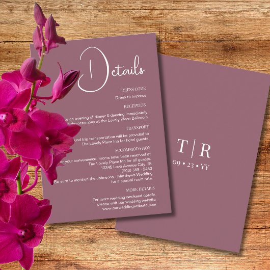 Minimalistische Dusty Pink Wedding Details Informatiekaartje