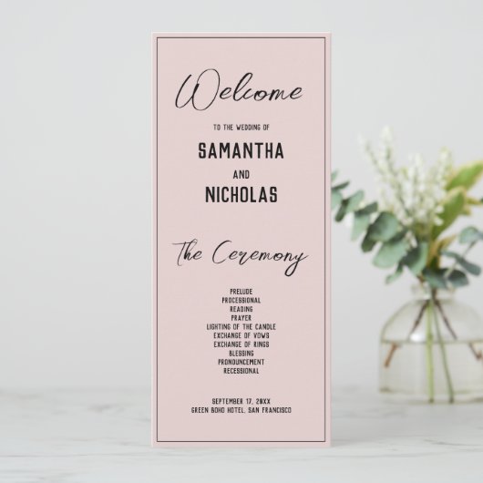 Minimalistische Dusty Pink Wedding Programma (Staand voorkant)