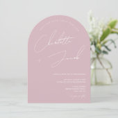 Minimalistische Dusty roos Roze Script boog bruilo Kaart (Staand voorkant)
