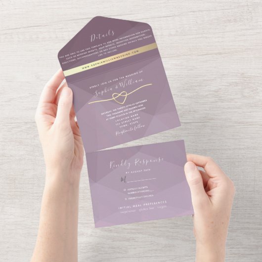 Minimalistische Dusty Roos Script Wedding Invite All In One Uitnodiging (Afscheurbaar)