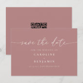 Minimalistische Dusty Rose Script Trouw QR-code Save The Date (Voorkant / Achterkant)