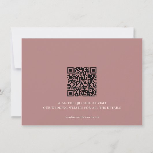 Minimalistische Dusty Rose Script Trouw QR-code Save The Date (Achterkant)
