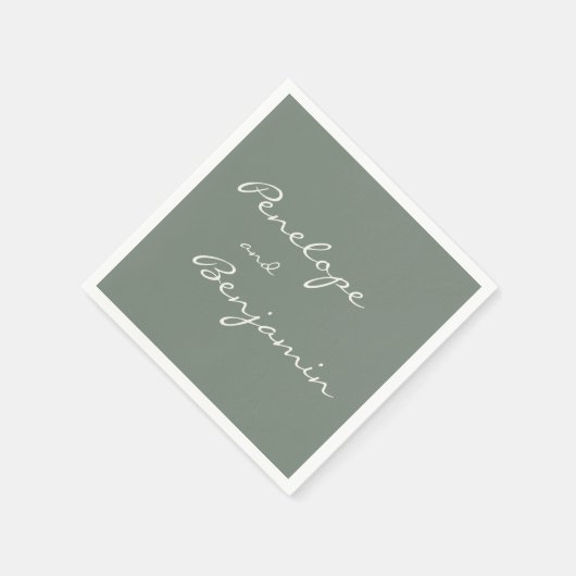 Minimalistische Dusty Sage Green Script Weddenscha Servet (Hoek)