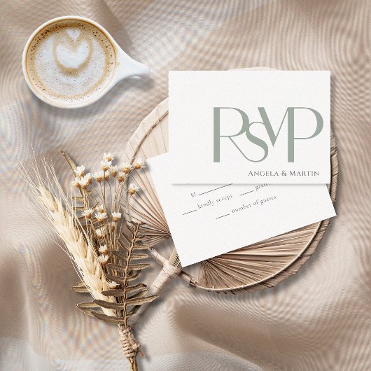 Minimalistische Dusty Sage RSVP Card Kaartje