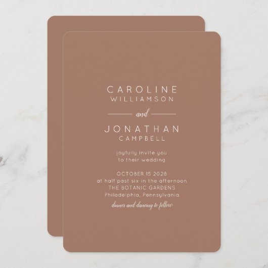 Minimalistische Earth Tone Boho Mocha Bruine bruil Kaart (Voorkant / Achterkant)