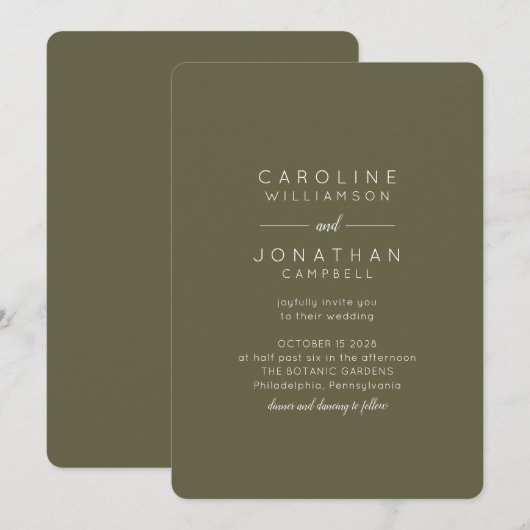 Minimalistische Earth Tone Boho Olive Green Weddin Kaart (Voorkant / Achterkant)