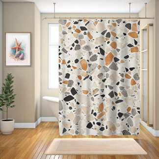 Minimalistische Earth-tone Terrazzo textuur Douchegordijn